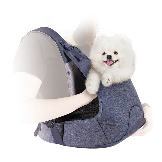 IBIYAYA Hug Pack Dog Sling Carrier Puppy-Small Dog Chest Carrier for Walking, Denim