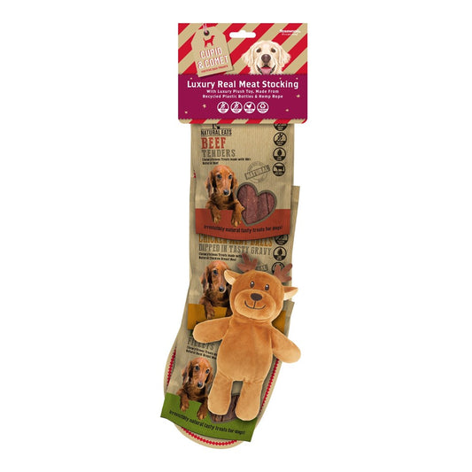 ROSEWOOD LUXURY NATURAL EATS DOG STOCKING WITH ROPE REINDEER TOY