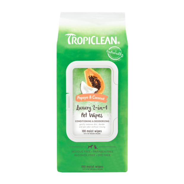 TROPICLEAN PAPAYA & COCONUT LUXURY 2 IN 1 PET WIPES 100PK