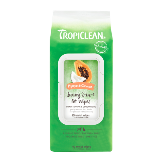 TROPICLEAN PAPAYA & COCONUT LUXURY 2 IN 1 PET WIPES 100PK