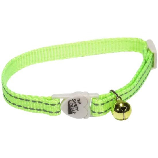 BEAU PETS Collar Nylon Cat Adj Refl/Thrd Fluo Green 10mm x 20cm - 30cm