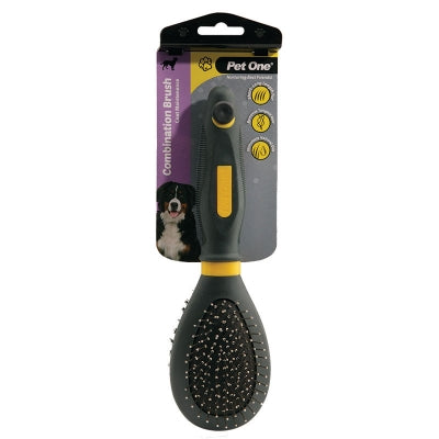 PET ONE GROOMING COMBINATION BRISTLE & METAL PIN BRUSH SMALL