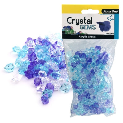 AQUA ONE ACRYLIC CRYSTAL GEMS FROSTY BLUE GRAVEL 142G