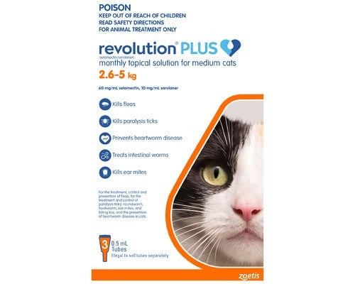 REVOLUTION PLUS FOR MEDIUM CATS 2.5-5KG 3 PACK (ORANGE)