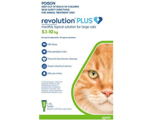 REVOLUTION PLUS FOR LARGE CATS 5-10KG 3 PACK (GREEN)