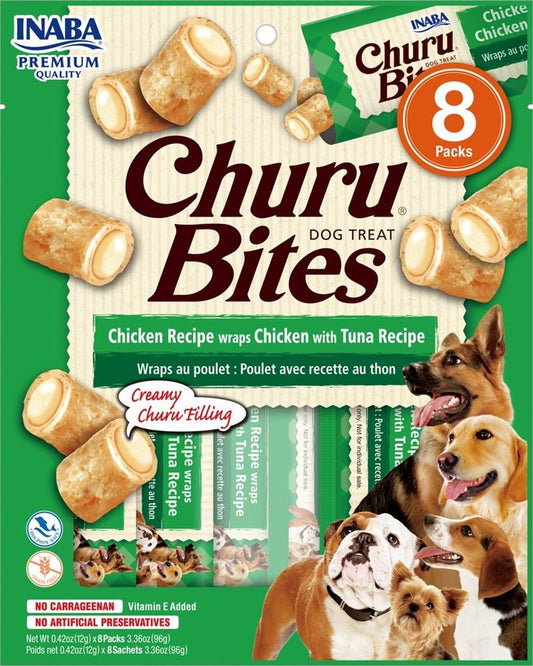 INABA Churu Bites Chicken Recipe Wraps Chicken with Tuna Recipe Dog Treats 8x12g