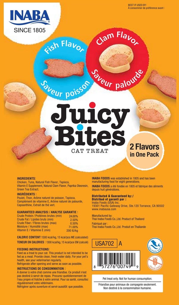 INABA JUICY BITES CAT TREATS FISH & CLAM FLAVOUR 34G