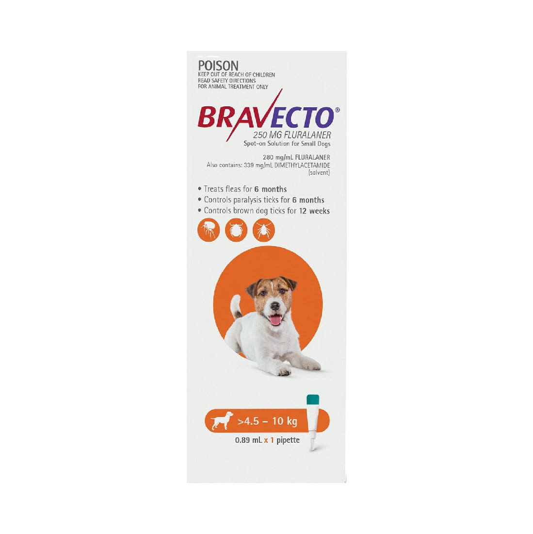 BRAVECTO SPOT DOG SMALL 4.5KG TO 10KG ORANGE 1 PACK - PAMPERED PETZ HORNSBY