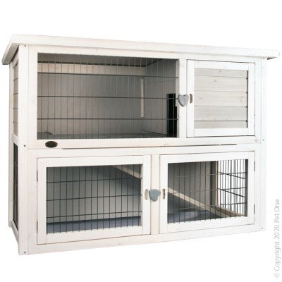 PET ONE SMALL ANIMALS HUTCH & RUN WOODEN TWO STOREY104WX52DX92HCM (CLICK & COLLECT & LOCAL DELIVERY ONLY)