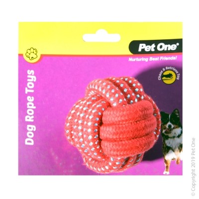 PET ONE DOG TOY ROPE BALL RED/BLUE 8CM DIA