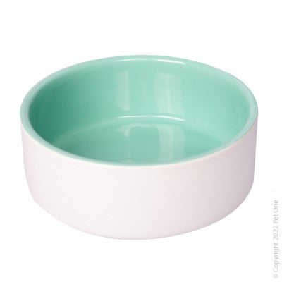 PET ONE CERAMIC PET BOWL GREEN/WHITE 11.5CM 300ML